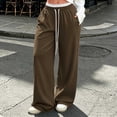 thumbnail image 2 of Riecok Straight Leg Sweatpants for Women Plus Size Elastic Waist Pants with Ruffle Drawstring Sweat Pant Fall Trouser with Pockets Brown XL, 2 of 8
