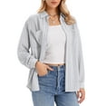 thumbnail image 4 of INSPIRE CHIC Striped Button Down Shirt for Women Long Sleeve Casual Collared Work Blouses Tops XS Light Grey, 4 of 6