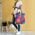 thumbnail image 6 of Open Top Canvas Tote Bag with Zipper Reusable Shopping Bag 13.5x15" Roomy Carryall Colorful Tie-dye with Swirling, 6 of 9