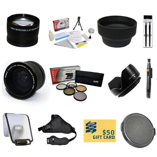 Beginners Lens Kit for Canon EOS REBEL T5i T4i T3i T3 SL1 with 0.35 + 2.2x Lens + Pro 5 Piece Filter Kit + Sensor Cleaning Kit + Lens Cleaning Pen + Stabilizing Hand Grip Strap + $50 Gift Card & More
