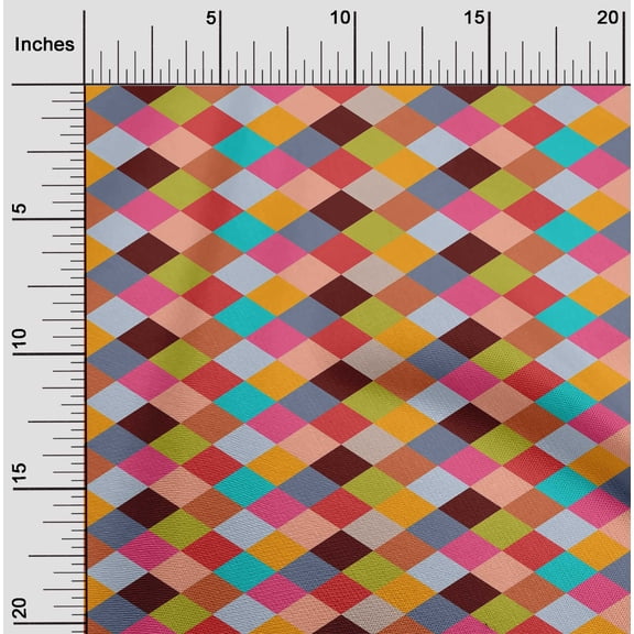oneOone Cotton Poplin Multicolor Fabric Argyle Check Dress Material Fabric Print Fabric By The Yard 56 Inch Wide
