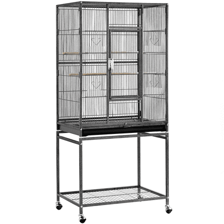 Renwick 54"H Large Rolling Metal Pet Cage for Birds or Small Animal, Black