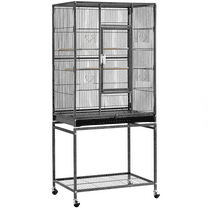 Renwick 54"H Large Rolling Metal Pet Cage for Birds or Small Animal, Black