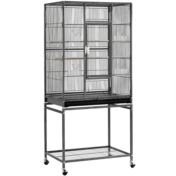 Renwick 54"H Large Rolling Metal Pet Cage for Birds or Small Animal, Black