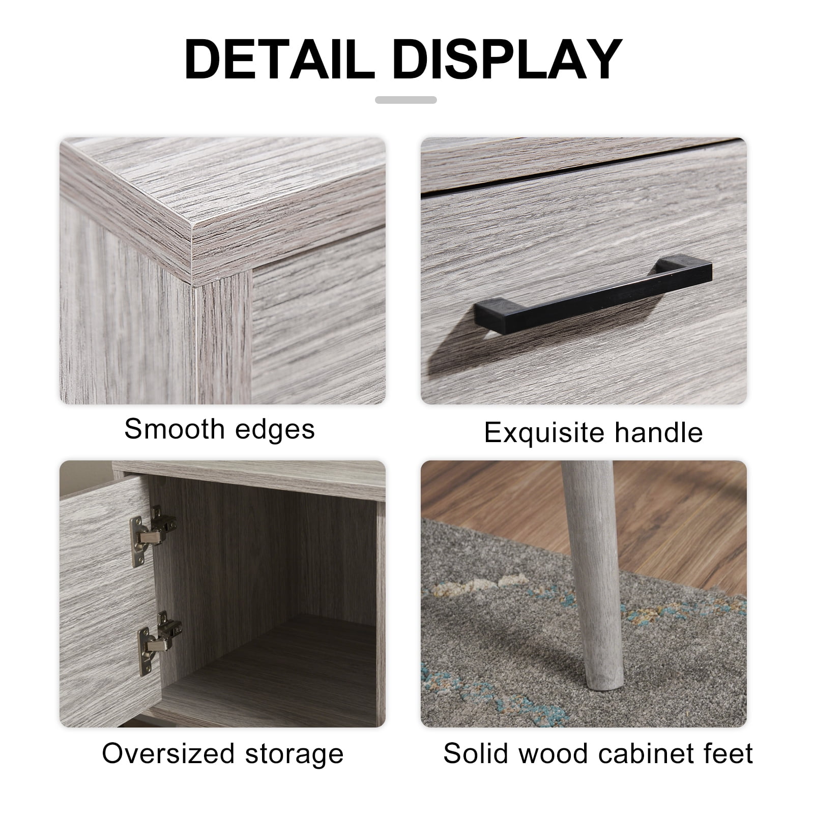 Kadyn Modern TV Stand, Mid Century TV Stand Console with 2 Cabinets & Shelves, Fiberboard TV Stand Console for Living Room, Plaid Grey Oak