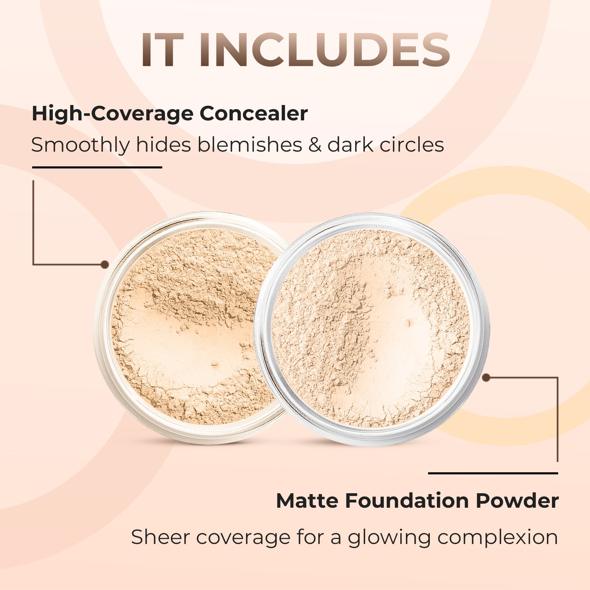 FOUNDATION & CONCEALER DUO (FAIR 1 & LIGHT CONCEALER) Mineral Makeup Kit Full Size Set Matte Bare Face Sheer Powder Cover
