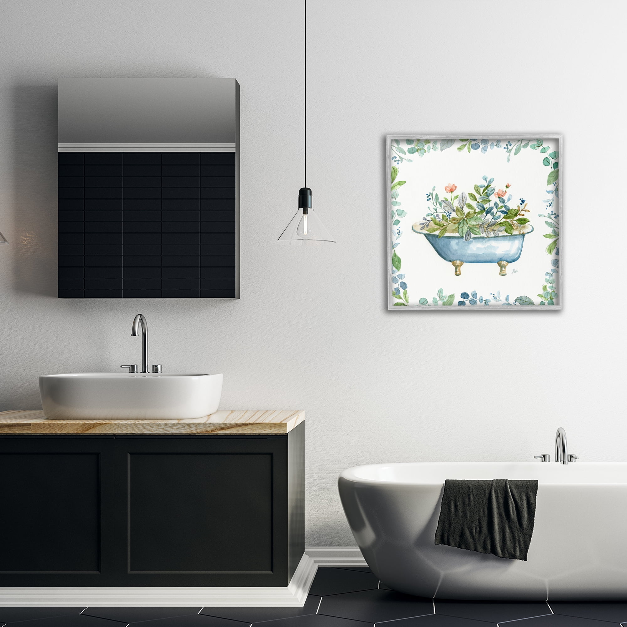 Stupell Industries Botanical Bath Tub Typography Painting Gray Framed Art Print Wall Art, 24 x 24