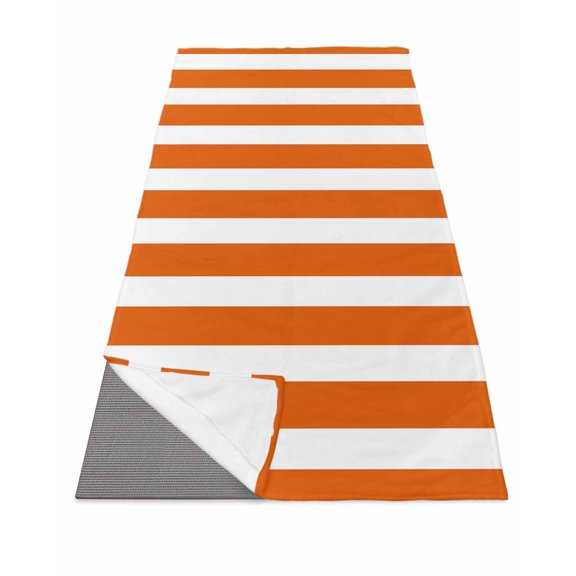 Burnt Orange Striped Yoga Towel for Hot Yoga Non Slip, Thanksgiving Orange White Stripes Yoga Mat Towel Absorbent Yoga Sweat Towels Microfiber Hot Yoga Blanket for Bikram Pilates 26"x74"