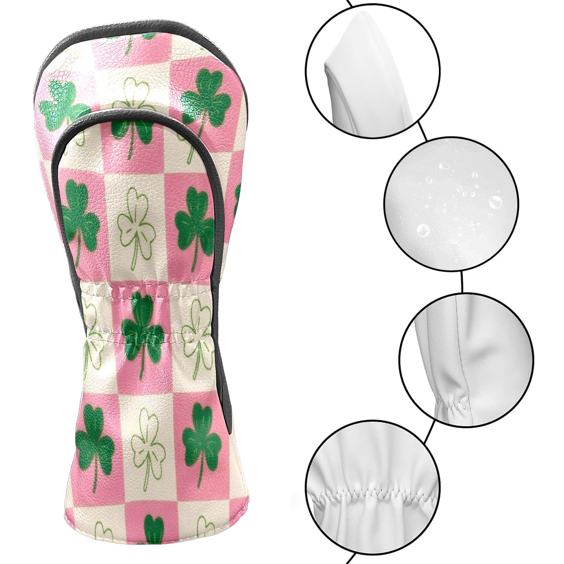 Golf Club Head Cover Waterproof Leather Golf Accessories HeadCovers Set Driver Headcover for Women Men Green White Clover Check