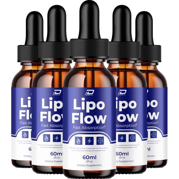 Lipo Flow Liquid Drops – LipoFlow Natural Blend Healthy Organic Support, 5 Pack, 5 Month Supply