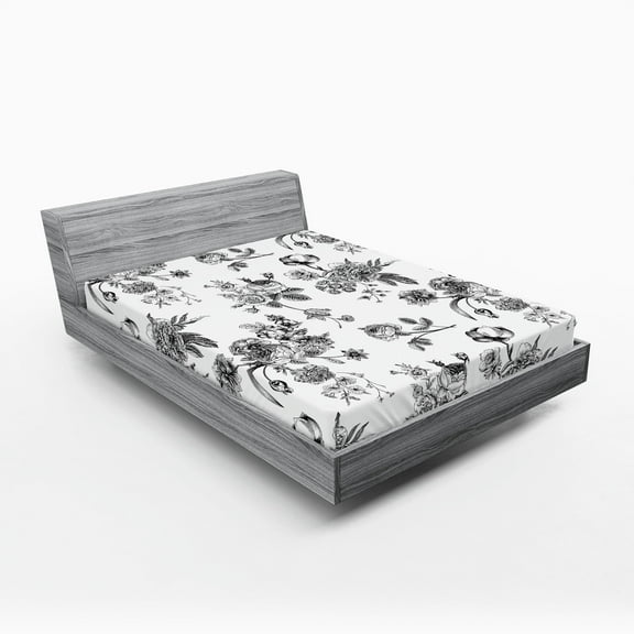 Ambesonne Vintage Fitted Sheet, New Modern Art, Queen Size, White and Black