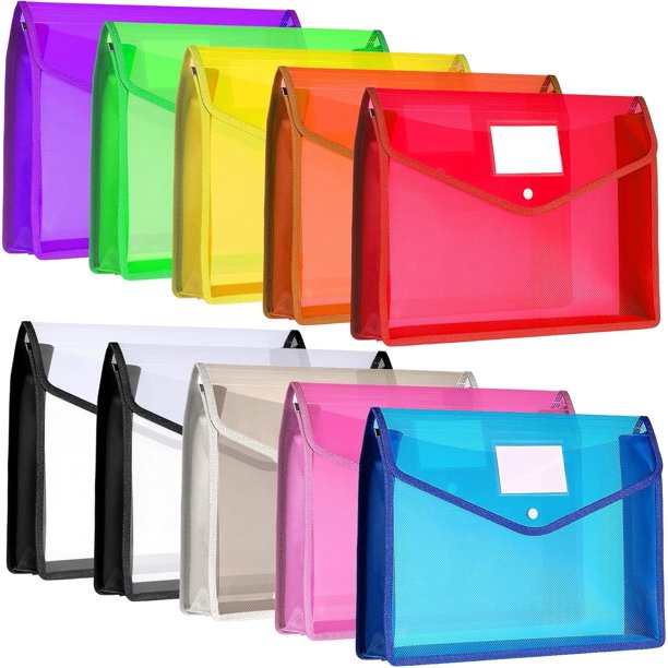 Carpetas de Archivo de Plástico Sobre Organizador de Cartera Expandible Bolsa Transparente Impermeable de Documento con Cierre a Presión y Bolsillo (Multicolor, Horizontal)