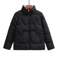 thumbnail image 2 of Oversized Cropped Puffer Jacket for Women Warm Long Sleeve Down Coats with Pockets Winter Solid Color Padded Coat (Black 2XL), 2 of 6