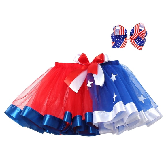 Tiijoy Big Girls Independence Day Tutu Skirt Double Layer Tulle Skirt, Sizes 9-11