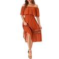 thumbnail image 2 of INSPIRE CHIC Vestido de Mujer con Mangas de Volante, Off The Shoulder, con Volantes y Inserción de Encaje, Maxi Vestidos XS Naranja Quemado, 2 of 6