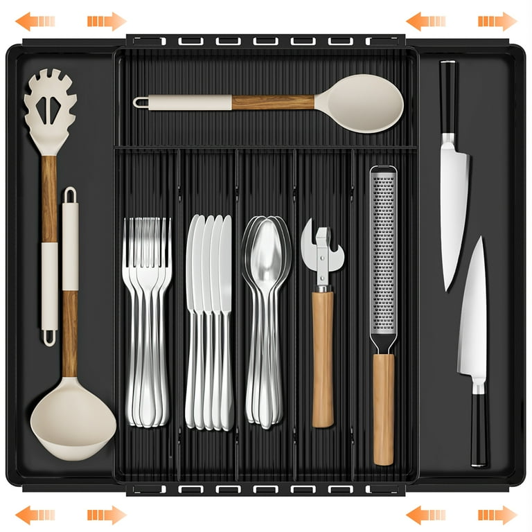 Dakomm Expandable Acrylic Silverware Drawer Organizer, Black photo 1