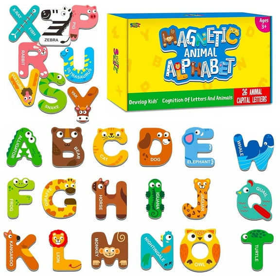 Large Size Letters, Cute Animal Alphabet ABC for Fridge Colorful Uppercase Animals Toys Set Educational Spelling Learning Games for Kids, Toddlers 3 4 5 6 7 8Years Old