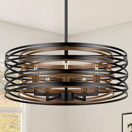 5-Light Dinging Room Lighting Black Rustic Farmhouse Chandelier, 20”Modern Chandeliers Hanging Light for Dining Room Kitchen Island Bedroom Foyer Entryway