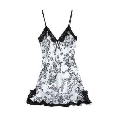 - Women Satin Silk Lace Lingerie Pajamas Night Dress Nightgown Sleepwear