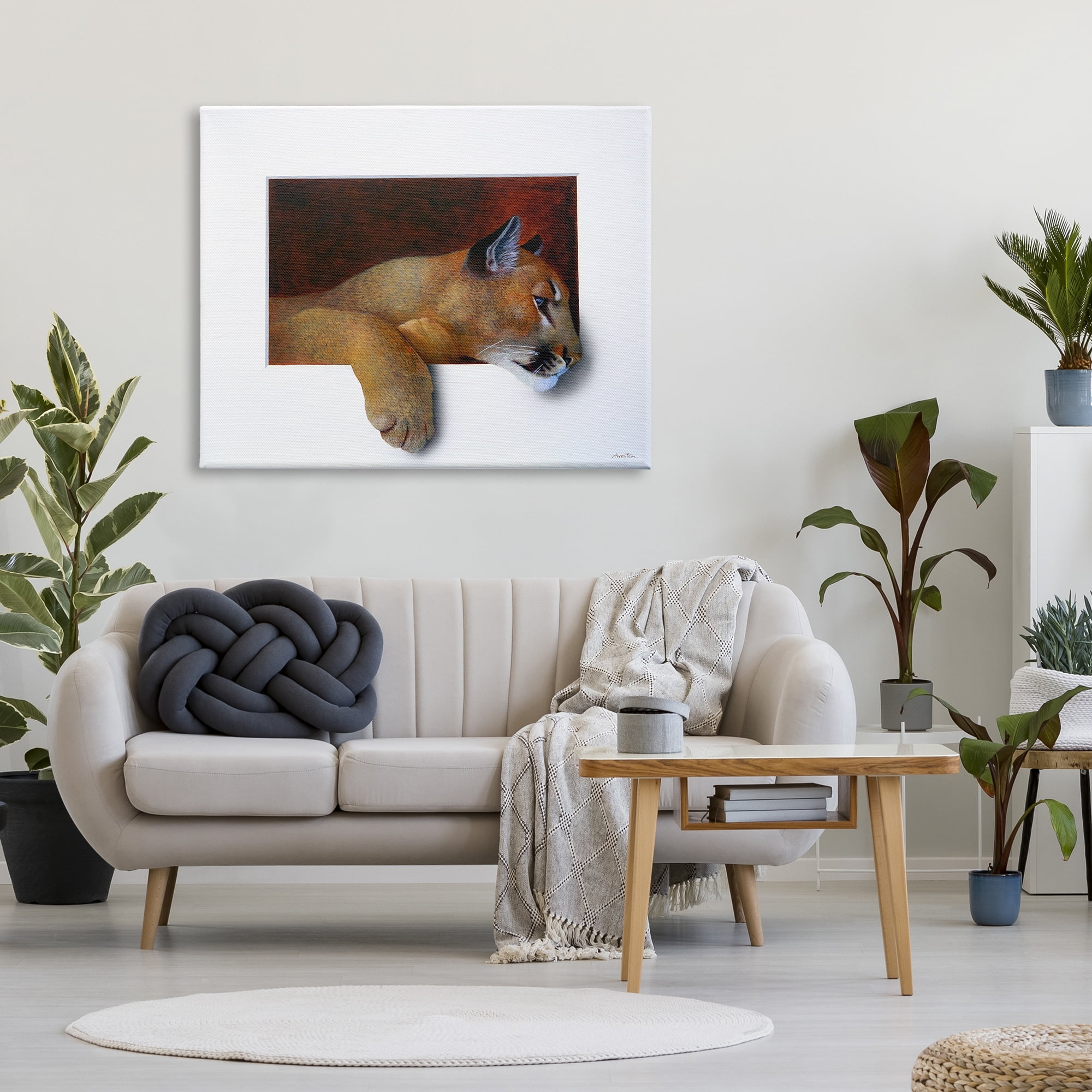 Stupell Industries Wild Cougar Resting Head Interesting Illusion Painting Painting Gallery Wrapped Canvas Print Wall Art, Design by Alan Weston