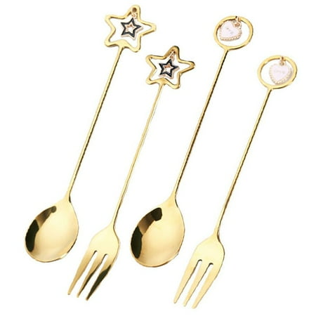 

304 Stainless Steel Pendant Star fork Love Coffee Spoon Heart Fruit Spoon Star Design Dessert Spoon Teaspoons A