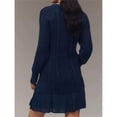 thumbnail image 4 of Robe Chandail en Tricot Torsadé pour Femmes, Col Ras du Cou, Manches Longues, Mini-Robe Plissée, Style Deux-en-un, Robe Patchwork, Bleu Marine, P, 4 of 8