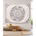 thumbnail image 4 of Tapiz bohemio para colgar en la pared, tapiz floral beige y blanco con estampado de medallón de margaritas y lunares para decoración de dormitorio Tapiz bohemio floral en blanco y negro con estampado, 4 of 5