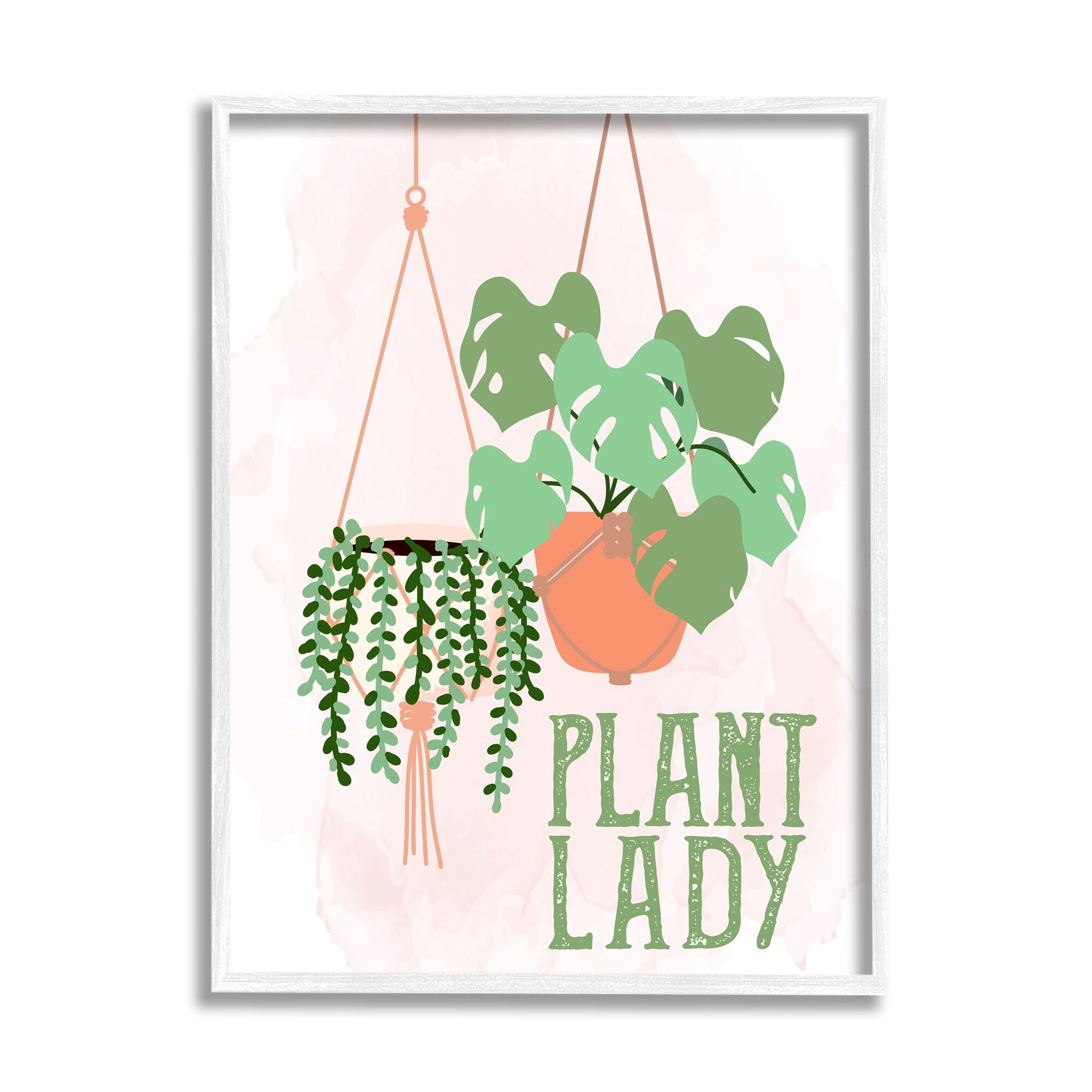 Stupell Industries Casual Plant Lady Hanging Green Potted Vegetation Graphic Art White Framed Art Print Wall Art, Design by Kim Allen