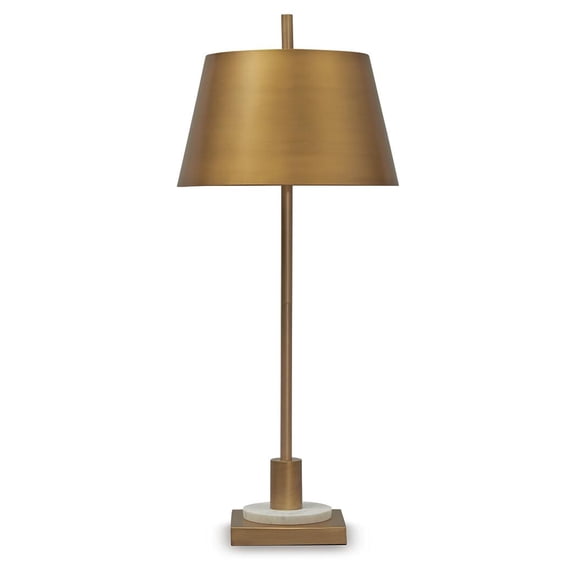 Signature Design by Ashley Fritzburn 32" Metal Table Lamp with Metal Shade, Gold with White Marble Accent