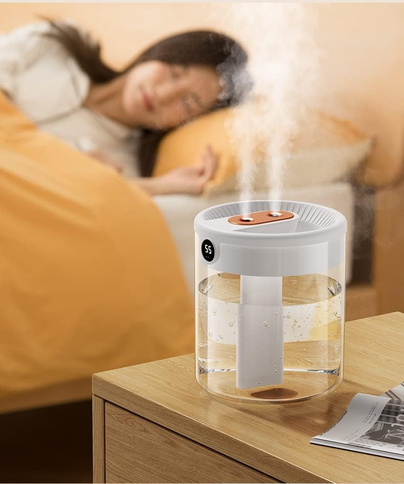 Dreamzy Humidifier for Large Room Cool Mist Bedroom Desktop Double Nozzle Cool Mist Humidifier with Night Light,Auto Shut-Off,No leakage Design