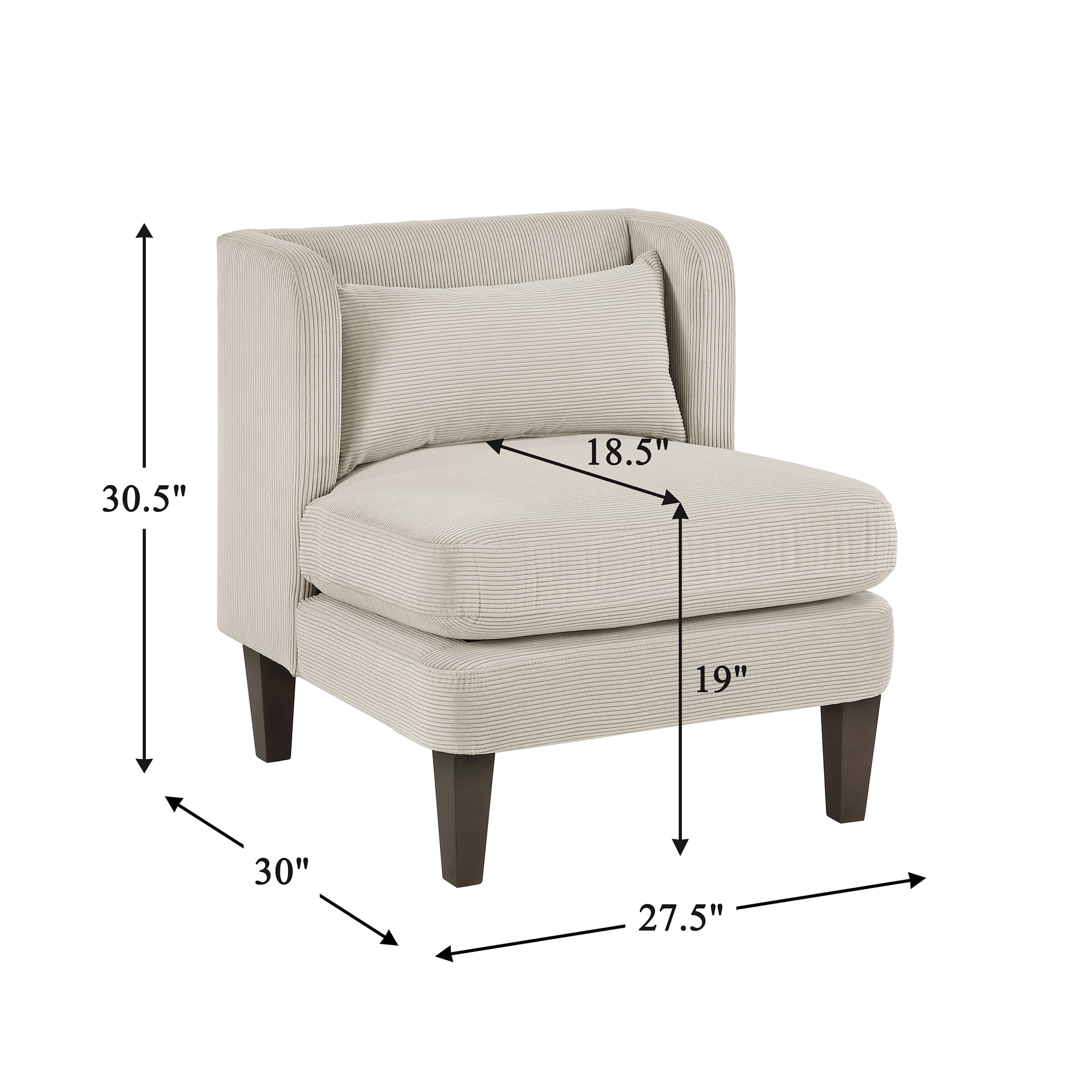 OakvillePark Terncliffe Corduroy Accent Chair with Pillow, Taupe