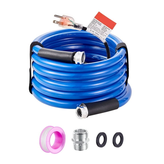 KFFKFF 15ft Heated RV Water Hose, Freeze Protection to -45°F, Self-Regulating with 5/8" Inner Diameter and 3/4" Adapter, Safe for Drinking Water