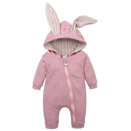 

Baby Clothes Zipper Rabbit Solid Ear Jumpsuit Girls Boys Hooded Romper Boys Romper&Jumpsuit