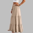 thumbnail image 4 of Womens Elegant Flowy Maxi Skirt Pleated Tiered Cotton Linen A-Line Elastic Waist Midi Skirt, 4 of 8