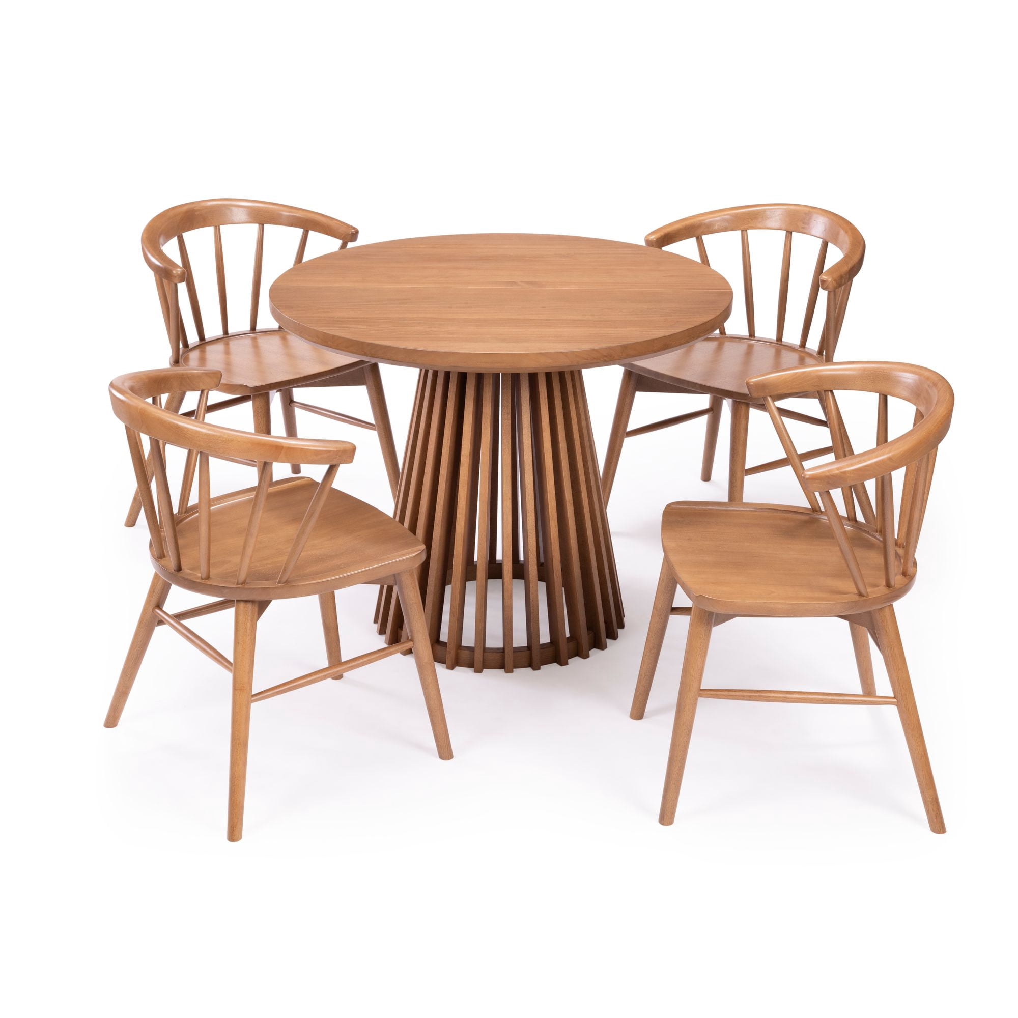 Plank+Beam 38" Lido Round Dining Table, Solid Wood Minimalist Kitchen Table for 4, Pecan