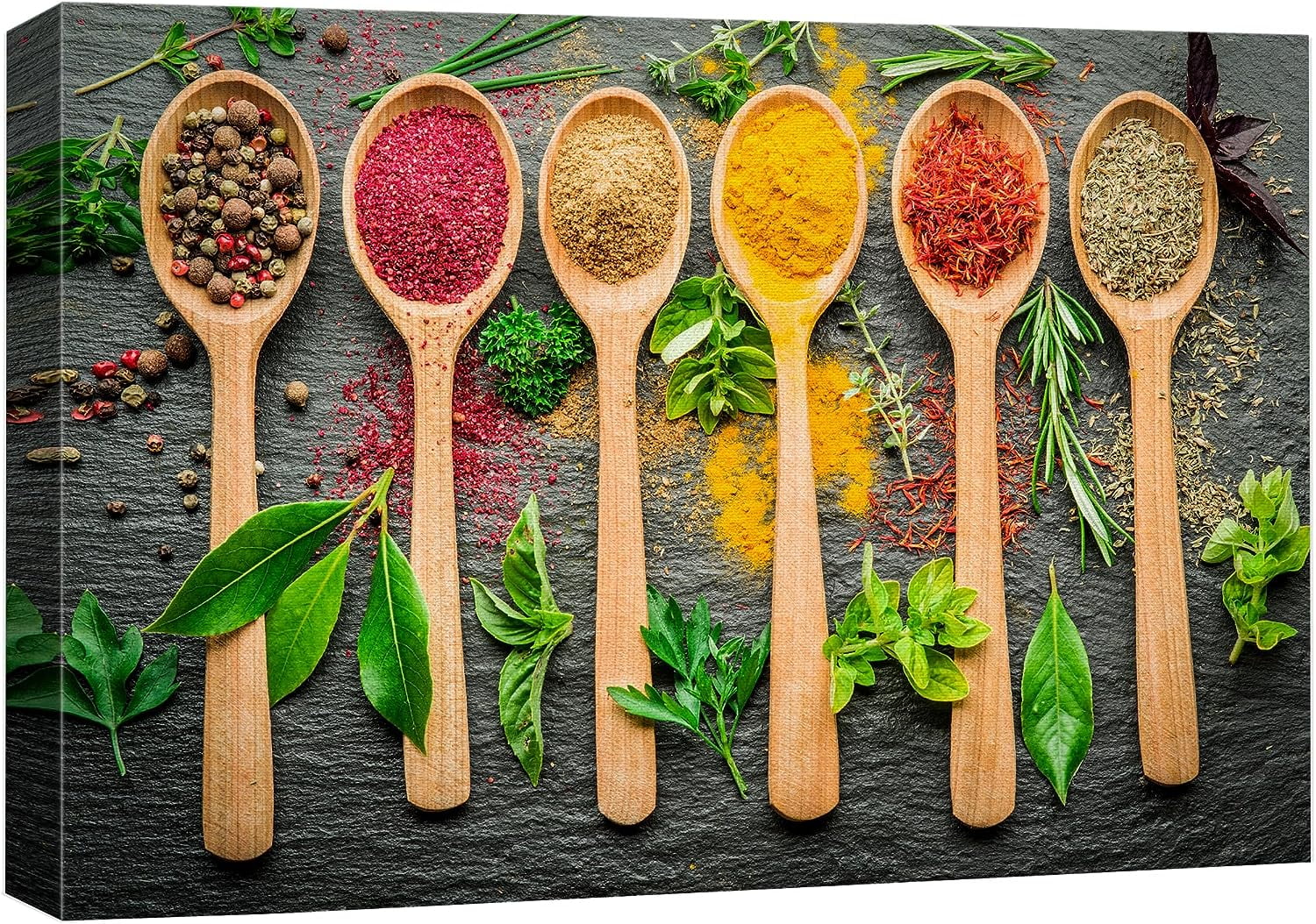 Canvas Print Wall Art Herbs and Spice in Spoons Kitchen  Cooking Food  Photography Modern Art Realism Decorative Scenic Colorful Relax/Cozy/Zen  for Living Room, Bedroom, Office 12