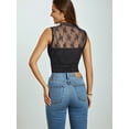 thumbnail image 3 of JWD Lace Top with Long Sleeves Stand Collar Embroidered Floral Design Ideal for Parties and Clubs Black Floral M, 3 of 4