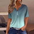 thumbnail image 2 of V Neck T Shirts For Women Short Sleeve Solid Colod Trendy Elegant Casual Button Tunic Tops Breathable Summer Blouses Pullover Outfits Mint Green XXXXL, 2 of 5