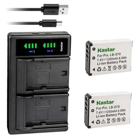 Kastar 2-Pack LB-070 Battery and LTD2 USB Charger Replacement for LB-070 LB070 Battery  Kodak Pixpro AZ651  Kodak Pixpro AZ651 Astro Zoom  Kodak Pixpro AZ652  Kodak Pixpro AZ652 Astro Zoom Camera