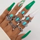 thumbnail image 1 of Anillo de imitación de turquesa de estilo retro europeo y americano con diseño de flores y hojas, anillo geométrico articulado con águila, traje para mujer, 1 of 6