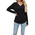 thumbnail image 1 of Womens T Shirts V Neck Long Sleeve Casual Tops Soft Solid Basic Tee Black L, 1 of 10