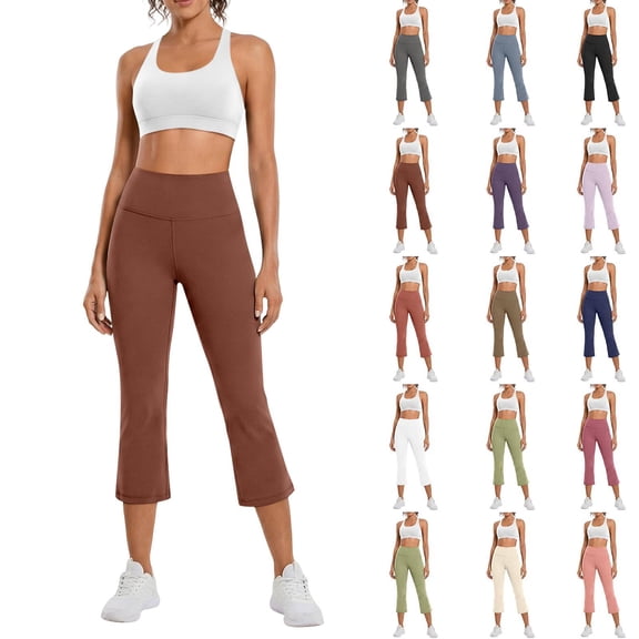 Cropped Yoga Pants Womens Plus Size Capri Flare Leggings Lightweight Summer Workout Pants for Summer Light Brown S