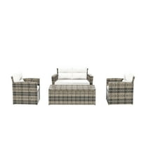 Westin Outdoor 4-Piece Patio Conversation Sofa Set with Back Cushion PE Rattan Wicker, Brown/White