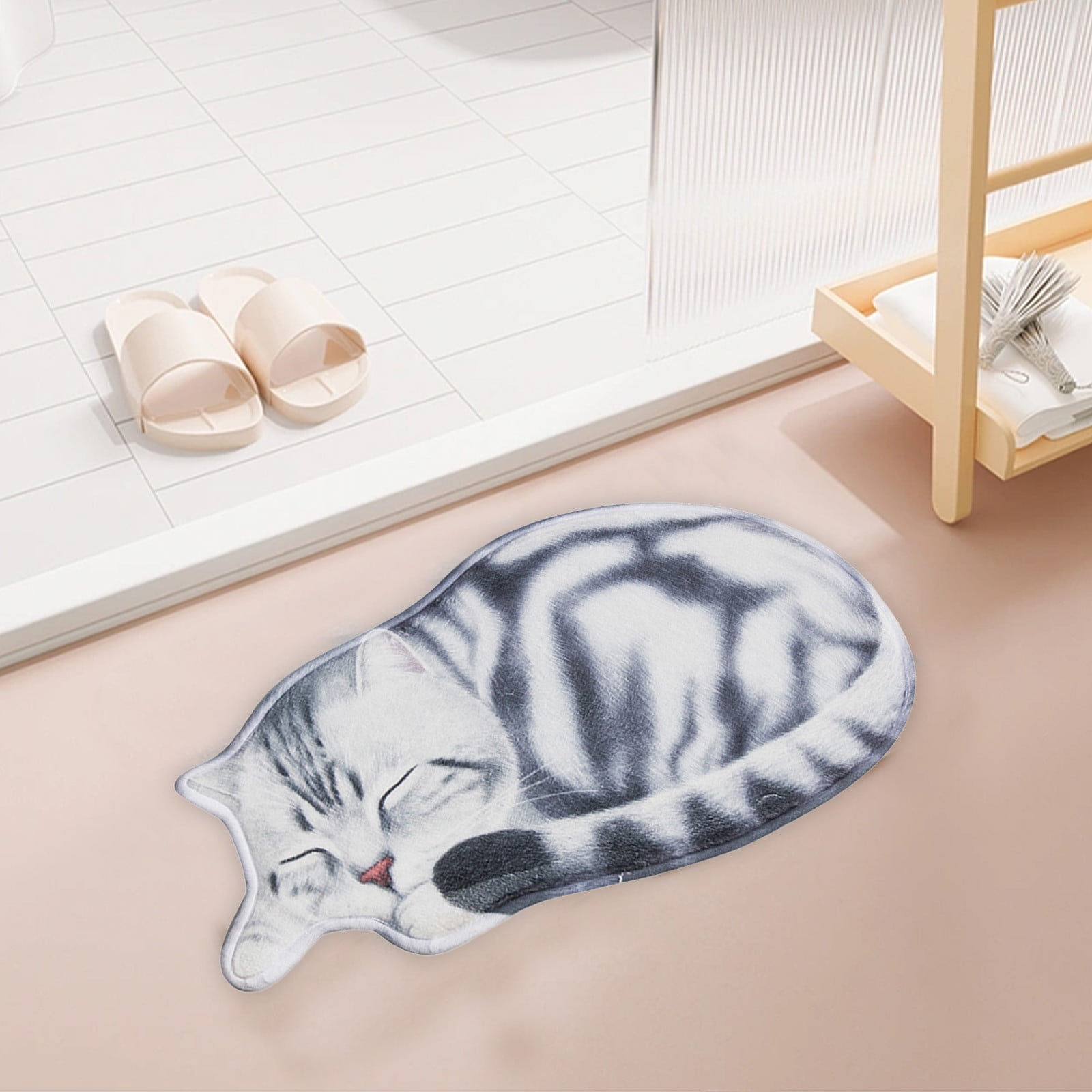 Cute Sleeping Cat Shaped Area Rug - 16 X 30 Inch, Microfiber Absorbent Mat For Bedroom, Kitchen, Or Kids Room 2 thumbnail image