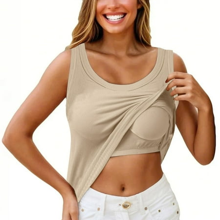 Clearance DondPO Women s Tanks & Camis Women with Breast Pad Short Wear Sports Base Shirt with Thread I Vest Underwear Spaghetti Strap Tank Top Bra Tank Tops for Women Brown M