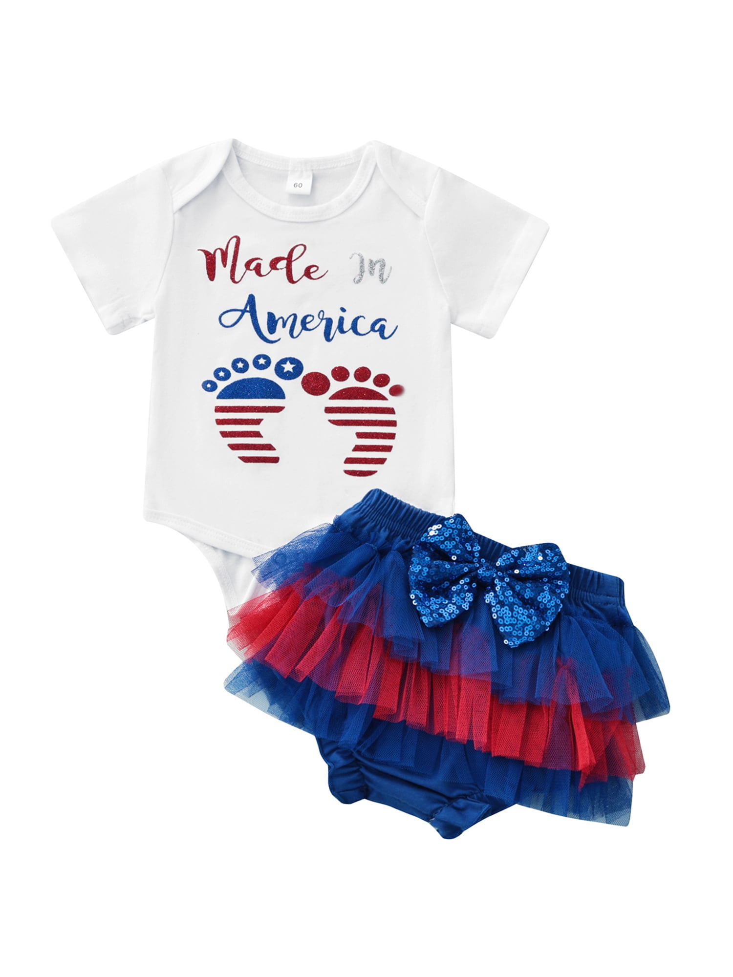 Sailor Girl Costume 2 Pc Red White & Blue Patriotic Skirt With Suspenders & Top 