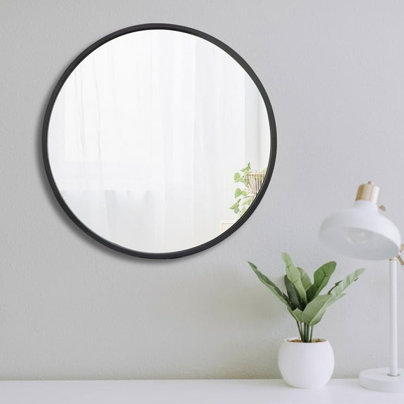 SONGMY 18-inch Round Wall Mirror, Decorative Vanity Mirror for Bathroom Living Room, Black Frame Modern Home Decor Mirror