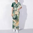 thumbnail image 2 of BiZtdJrK Scrubs for Women Trendy Floral Printed V Neck Tshirts and Wide Leg Pants 2 Piece Outfits, Casual Short Sleeve Tees Tops Matching Trousers Sets Fall Savings Multicolor M, 2 of 7