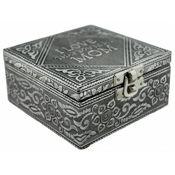 Elegant Jewelry Box with Metal Cladding and Soft Fabric Interior (For Mom, Silver Finish)