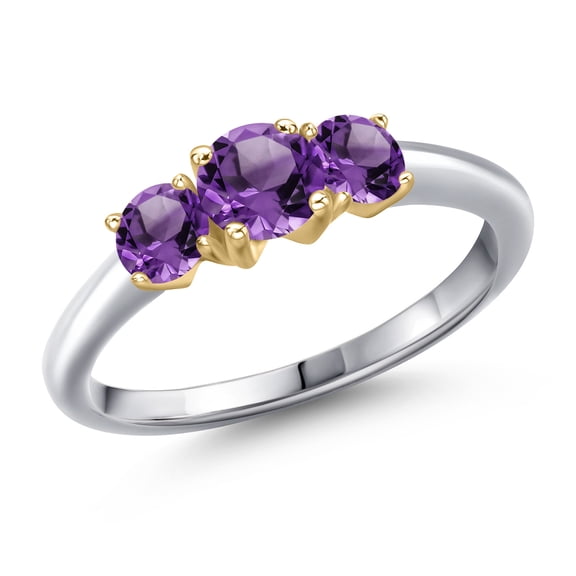 Gem Stone King 10K Two Tone Gold Purple Amethyst Engagement Ring for Women | 0.98 Cttw | Round 5MM | Gemstone February Birthstone | Size 9